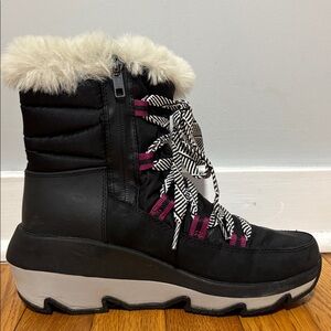 Spyder Faux Fur Lace Up Winter Boots Size 7 Black Snow Boots
